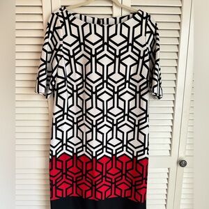 Dress Barn Geometric Black and Red Shift Dress, 16